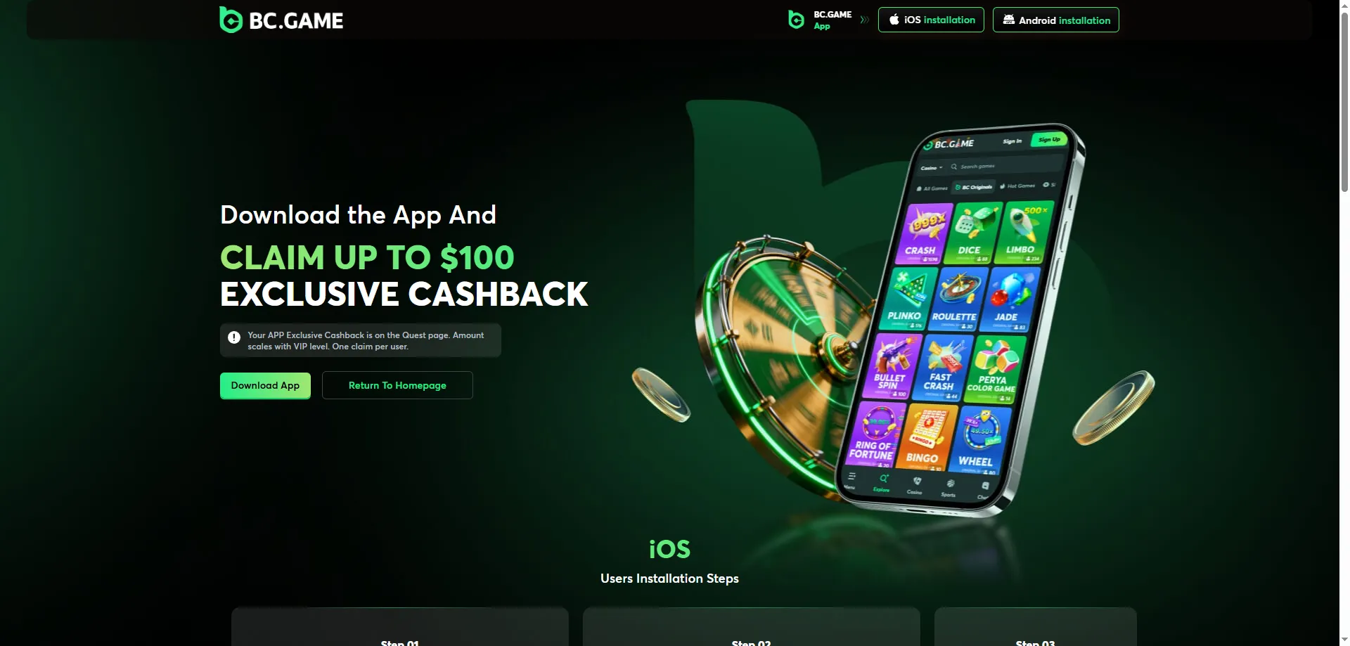 BCGame Casino mobile app for Android and iOS — fast and secure