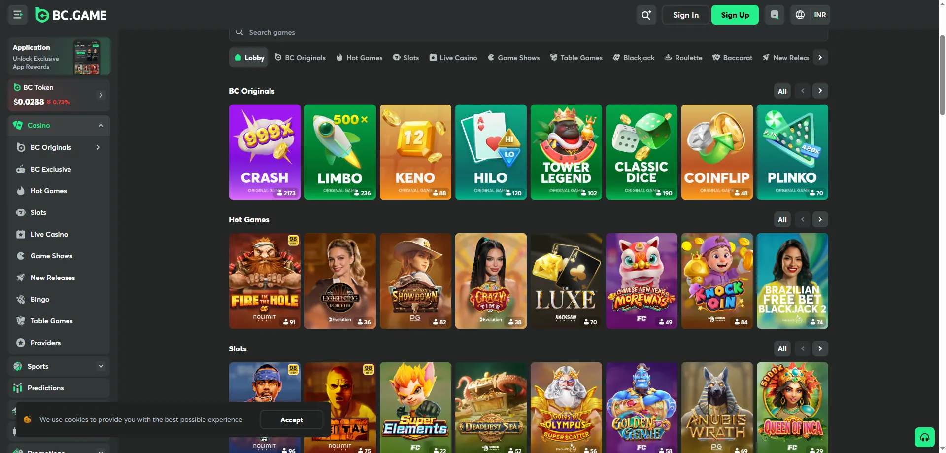 BC Game Casino featured slots lobby &mdash; top titles in 2026