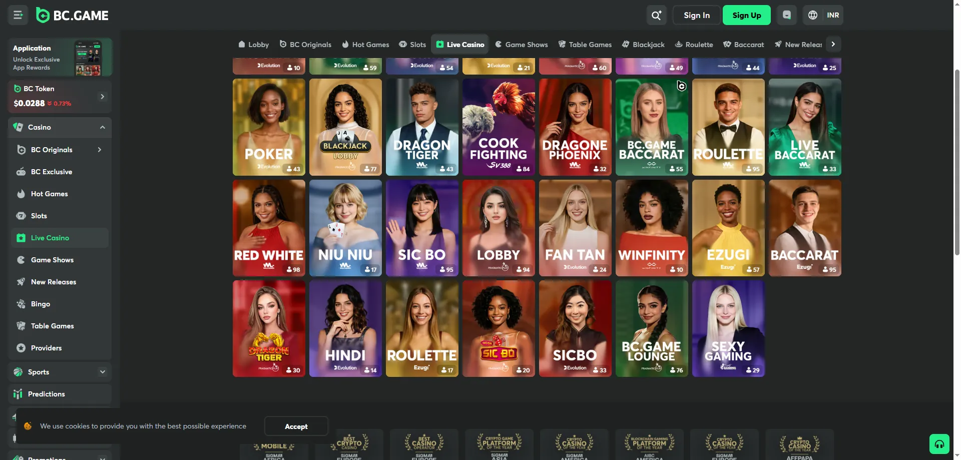 BC Game live casino tables &mdash; roulette, blackjack, baccarat in real time