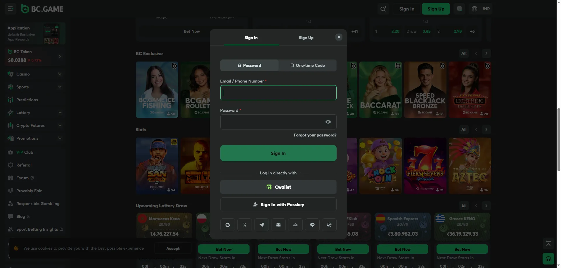 BCGame Casino sign-in screen — bc game login steps illustrated